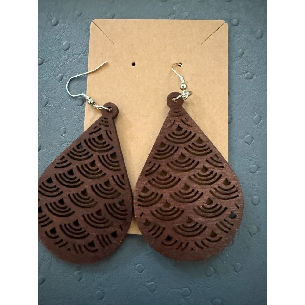 Wooden Die-Cut Brown  Trendy Earrings